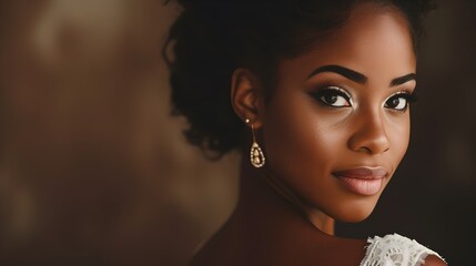 Wall Mural - Portrait of a black bride in white wedding dress.