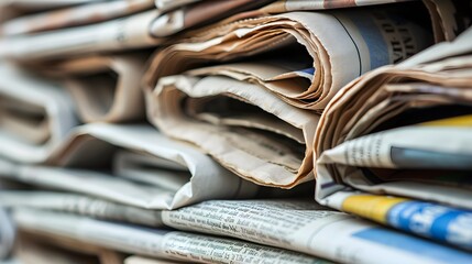 Newspapers, world news information concept, close-up, panoramic