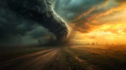 Tornado in stormy landscape, generative ai