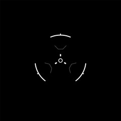 Poster - Cyberpunk aim, cyber round target, HUD sight, virtual interface for game, HUD interface crosshair. Futuristic GUI vector aiming point, digital targeting reticle, game design focusing point.