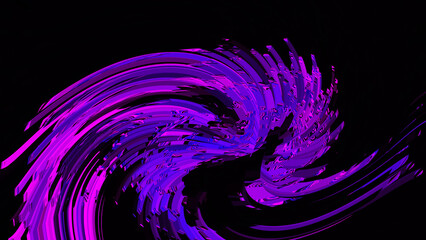 Wall Mural - Blur neon light purple pink wavy swirl line on black background. Abstract liquid backdrop. Glitch Art trippy flyer. Textured gradient. Violet color. Metaverse. Wave pattern. Poster. Banner. NFT card.