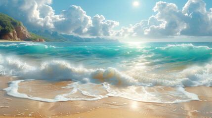 Wall Mural - Secluded Beach's Aquamarine Tide: Waves Lapping