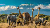 Fototapeta Sawanna - Group of wild animals, generative ai