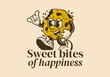 Sweet bites of happiness. Mascot character of a walking cookies in retro style