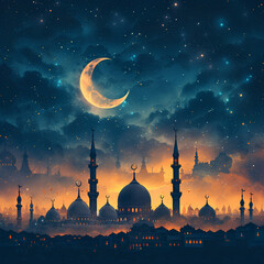 Wall Mural - ramadan and idul fitri background, Enchanting Ramadan and Eid Al-Fitr