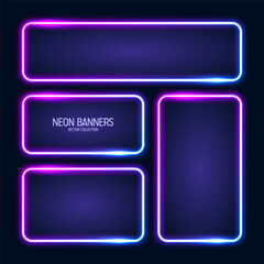 Wall Mural - glowing neon banners, illuminated colorful square frames. shiny vibrant border, glow effect. blue vi