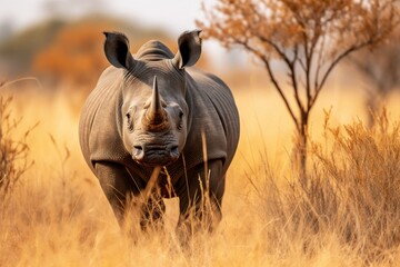 majestic black rhinoceros roaming the african savanna - wildlife and nature photography
