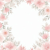 Fototapeta Boho - Square Vector watercolor pink flower, plant border white paper background, invitation card
