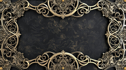 Wall Mural - vintage ebony black background with gold ornament, mandala 3d wall decorative, metal flower wall decoration