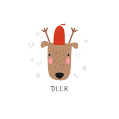 Wall Mural - Deer head in hat illustration