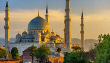 Golden Glow: Capturing The Majesty Of A Mosque At Sunset"istanbul, Turkey, Architecture, Minaret, Religion, Dome, 