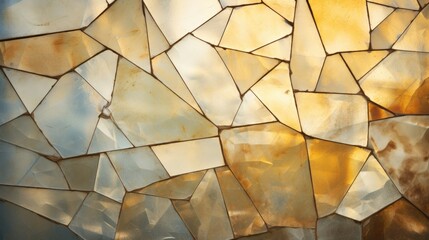 Wall Mural - A close up of a stained glass window with a yellow and orange background. Generative AI.