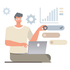 Wall Mural - business development illustration concept. business people working in office. office man character v