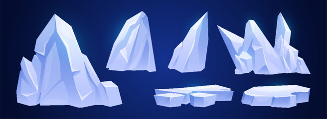 Poster - set of ice floes isolated on background. vector cartoon illustration of abstract shape frozen iceber
