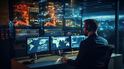 Aufkleber - A male programmer writes cybersecurity code on a computer. Modern Technologies, cybersecurity, cyberattack, cybercrime concepts.
