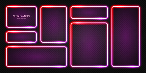 Wall Mural - glowing neon banners, illuminated colorful square frames. shiny vibrant border, glow effect. red vin