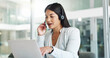 © HockleyMedia/peopleimages.com - Business woman, call center consultant and laptop for customer service, support or advice in office. Professional Mexican advisor or happy agent in headphones for contact us or e commerce on computer