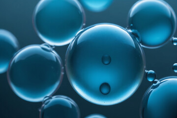 Aufkleber - A macro shot of translucent blue bubbles representing a concept of cells or molecules in a liquid medium