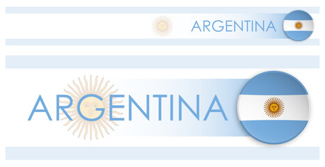 Wall Mural - Argentina flag horizontal web banner in modern neomorphism style. Webpage Argentinian country header button for mobile application or internet site. Vector