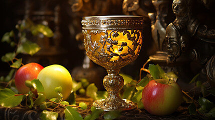 Wall Mural - queens apple juice in a goblet rare queens apple juice. elegant luxury juice