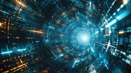 Abstract science fiction outer space and time travel concept blue background