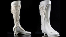 AI Generated Illustration Of A Pair Of White High-heeled Boots On A Black Background