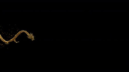 Wall Mural - 3d animation golden dragon slithering in the air on side view with gold particles including alpha ma