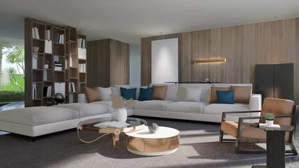 Wall Mural - The modern luxury interior of the living room is bright and clean. 3D Animation