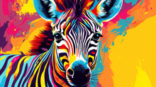 Colorful Abstract Zebra Art Vibrant Against Splattered Paint Background