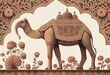 Indian Mughal camel garden pattern illustration. Generative AI