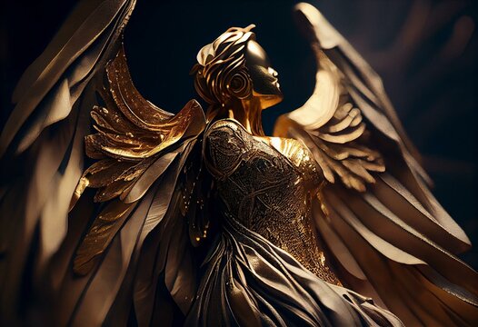 Golden Angel in fabrics. Generative AI