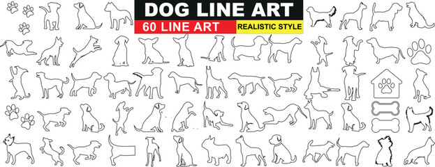 Wall Mural - minimalist dog line art collection. Perfect for logos, icons, creative projects. Versatile vector illustrations of various breeds in dynamic poses