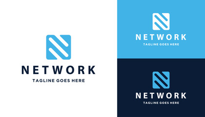 Poster - Modern Initial Letter N with simple Square Monogram Line Art Logo design