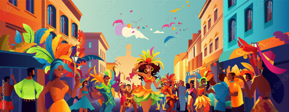 Brazilian samba dancers girls wearing festival costume and dancing on ...
