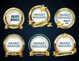 Wall Mural - golden badges collection of award winner collection vector illustration