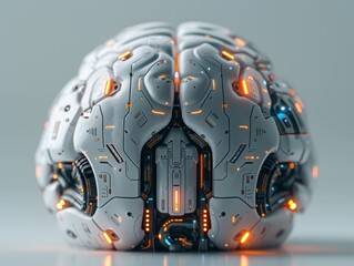 Advanced robotic brain with glowing circuits, showcasing the pinnacle of artificial intelligence and cybernetic technology