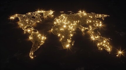 Wall Mural - World map made of Christmas lights. All continents of the Christmas world