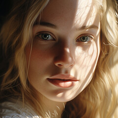 Young blonde woman close up portrait