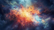 a colorful space filled with lots of clouds and stars in the sky, with a bright orange and blue center, generative ai