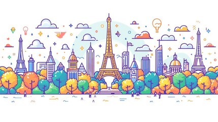 PARIS City on a White Background