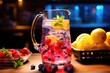 Infused Water Pour: Pouring colorful infused water into a glass.