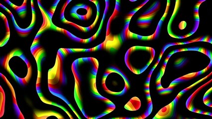 Poster - Distorted neon glowing lines abstract background on black background. 4k loop
