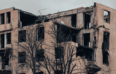 destroyed and burned houses in the city Russia Ukraine war