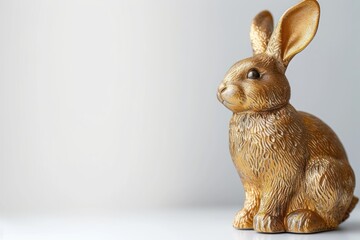 Wall Mural - Golden rabbit figurine on the white background. Free space