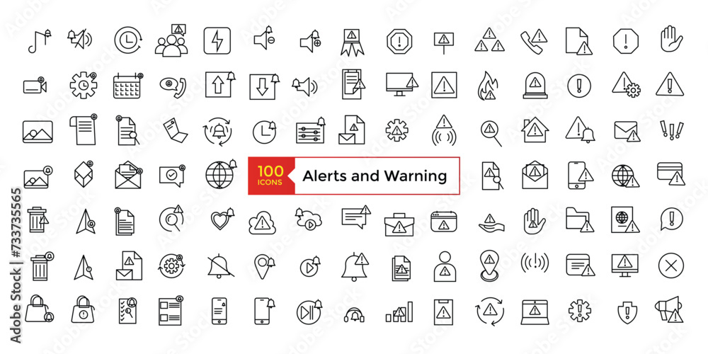 Alerts and Warning icon set simple line art style icons pack. Vector ...