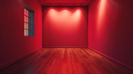 Wall Mural - Empty space in red color. Studio room with window