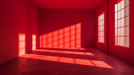 Wall Mural - Empty space in red color. Studio room with window