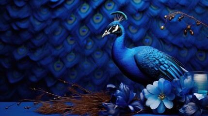 Poster - A blue bird with a flower in its beak and some candles, AI