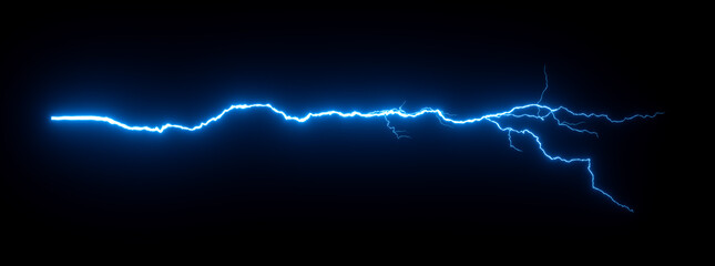 Wall Mural - Electric blue lightning bolt on black background 3d illustration