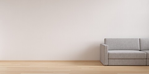 Poster - Modern interior of living with white wall and wooden floor. Empty space for products presentation or text for advertising.